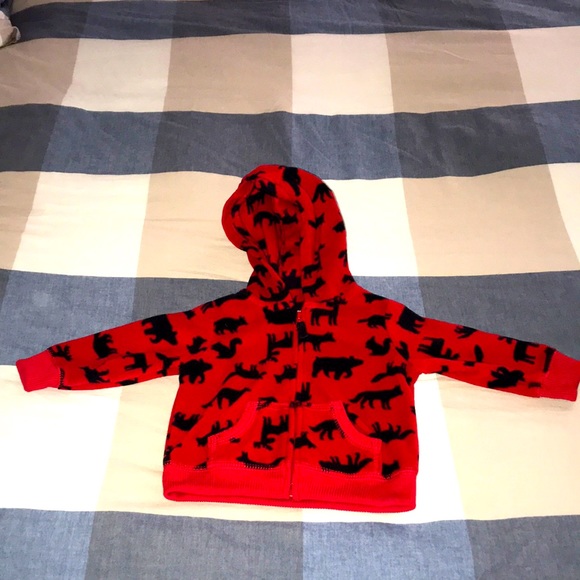 NWOT Carters Brand Red & Black Woodland Zip Up Hoodie Size 6 Months - Picture 1 of 5
